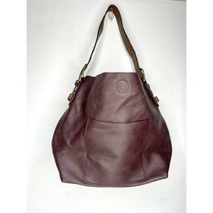 Burgundy Leather HandBag Purse With Adjustable Buckle Strap Pocket Magnet Clasp0